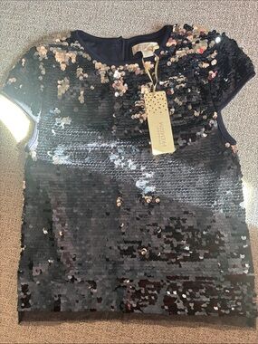Primark Black Sequin Short Sleeve Top
